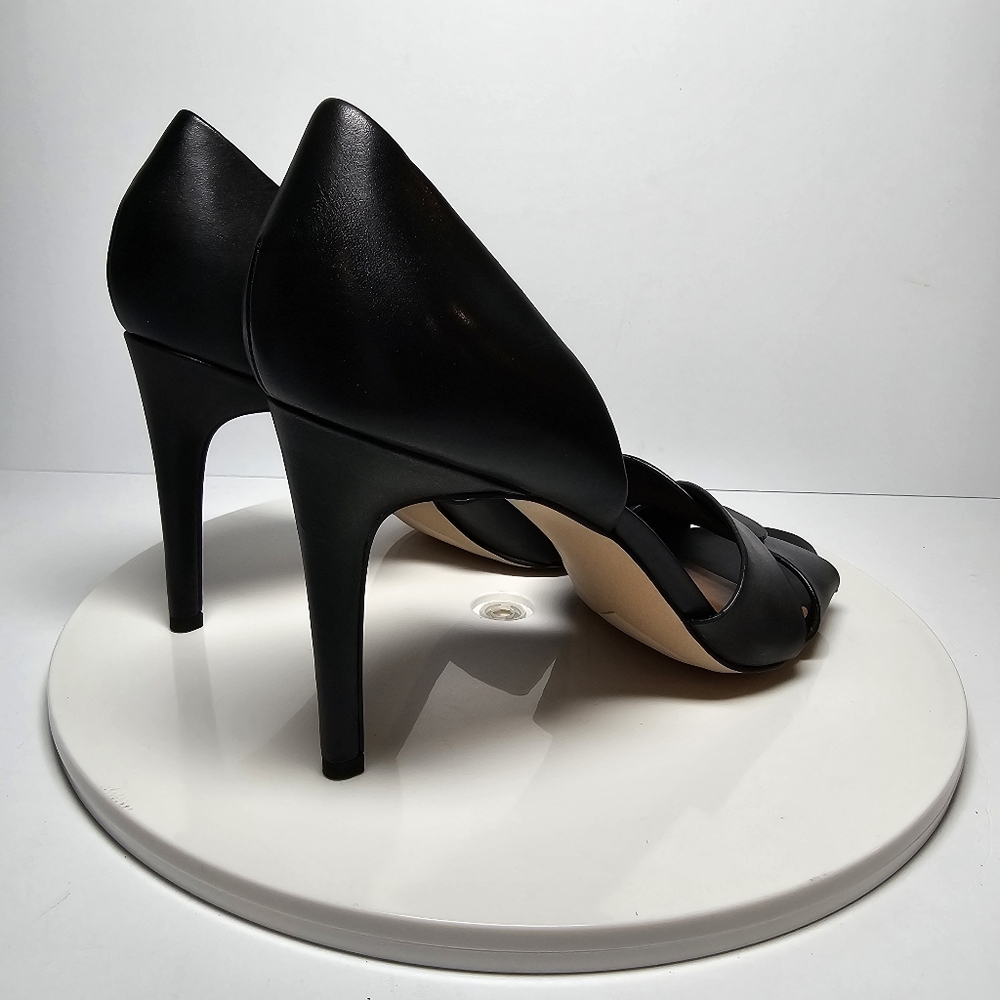 Franco Sarto Black Leather D'Orsay Peep-Toe Heels - Picture 5 of 13